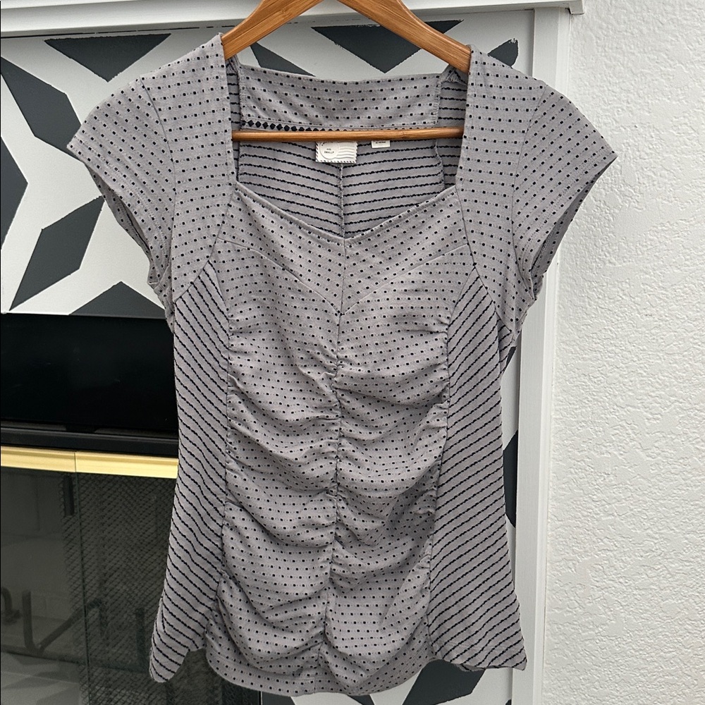 Anthropologie Gray and Black Ruched Top